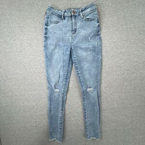 So Jeans Junior 7 High Rise Ankle Distressed Jeggings Light Wash Raw Hem Skinny